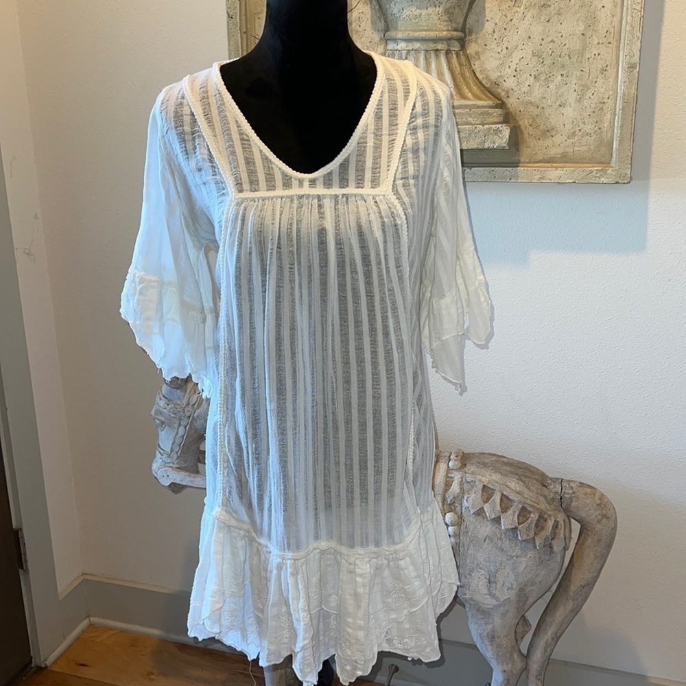 Moro Rero swimsuit sheer 100% cotton gauze coverup Sz M‎ mini dress